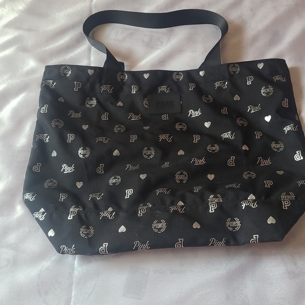 Victoria Secret PINK  tote bag black and silver NWOT